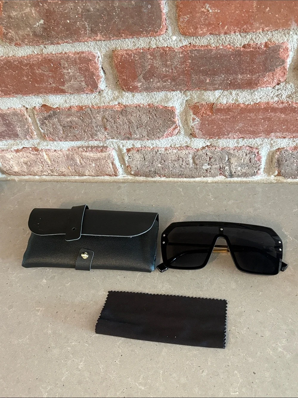 Women’s Oversized Black Shield Sunglasses with Case With Gold